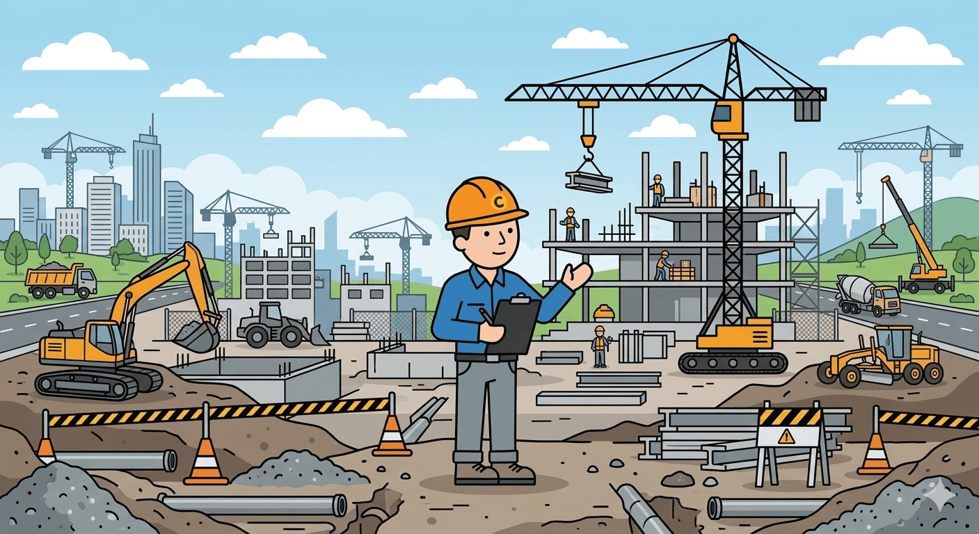 Construction site management illustration
